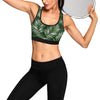 White Green Tropical Palm Leaves Sports Bra