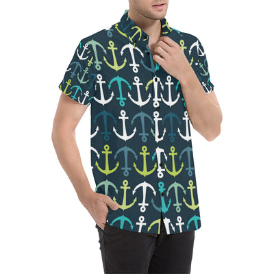 Anchor Pattern Print Design 03 Men's Short Sleeve Button Up Shirt