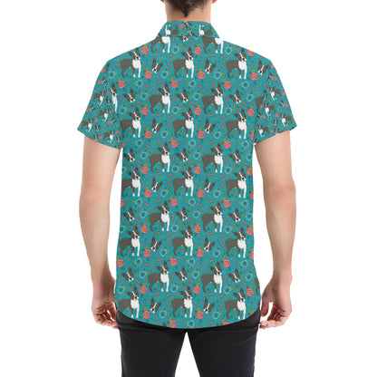 Boston Terrier Pattern Print Design 07 Men's Short Sleeve Button Up Shirt