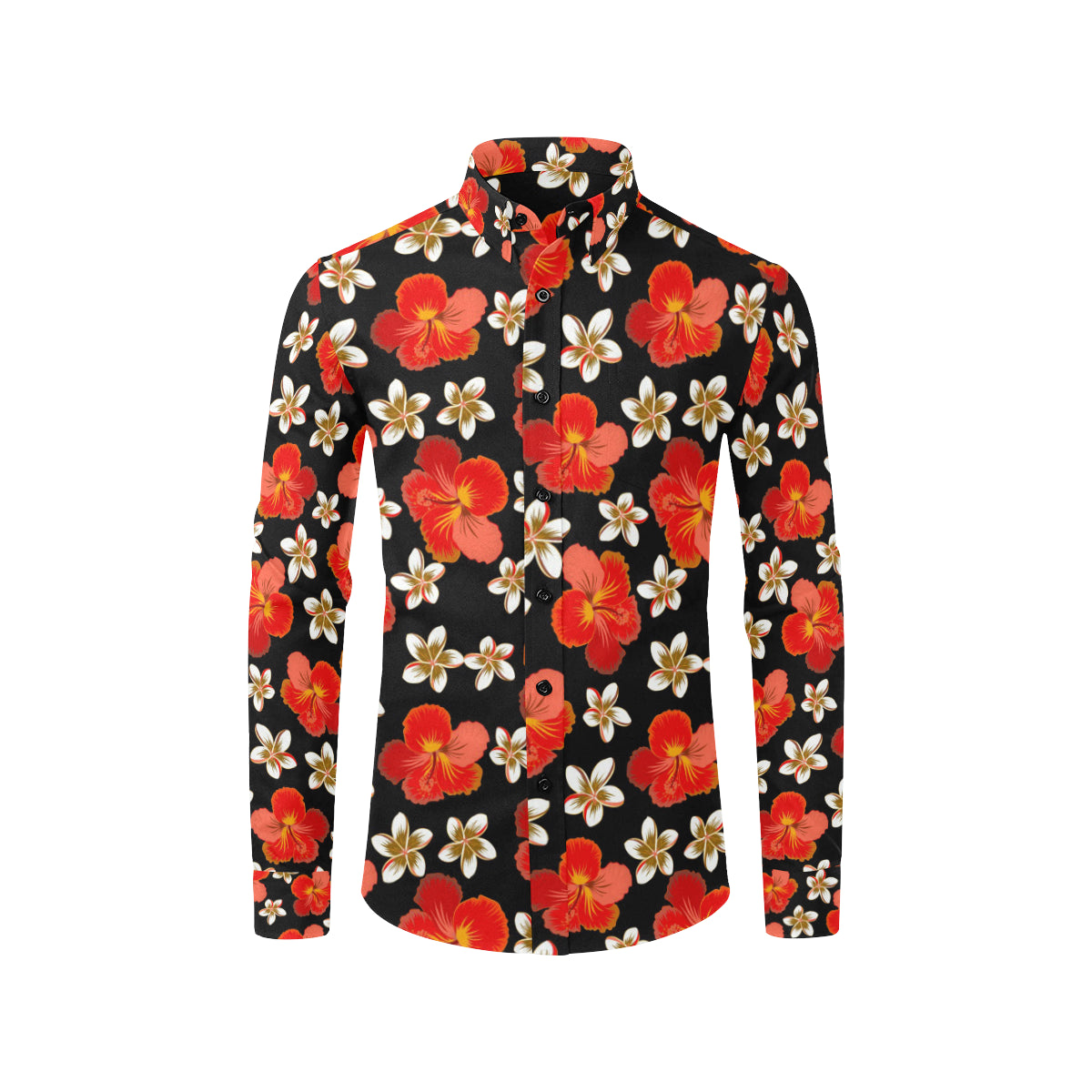 Red Hibiscus Pattern Print Design HB022 Men's Long Sleeve Shirt
