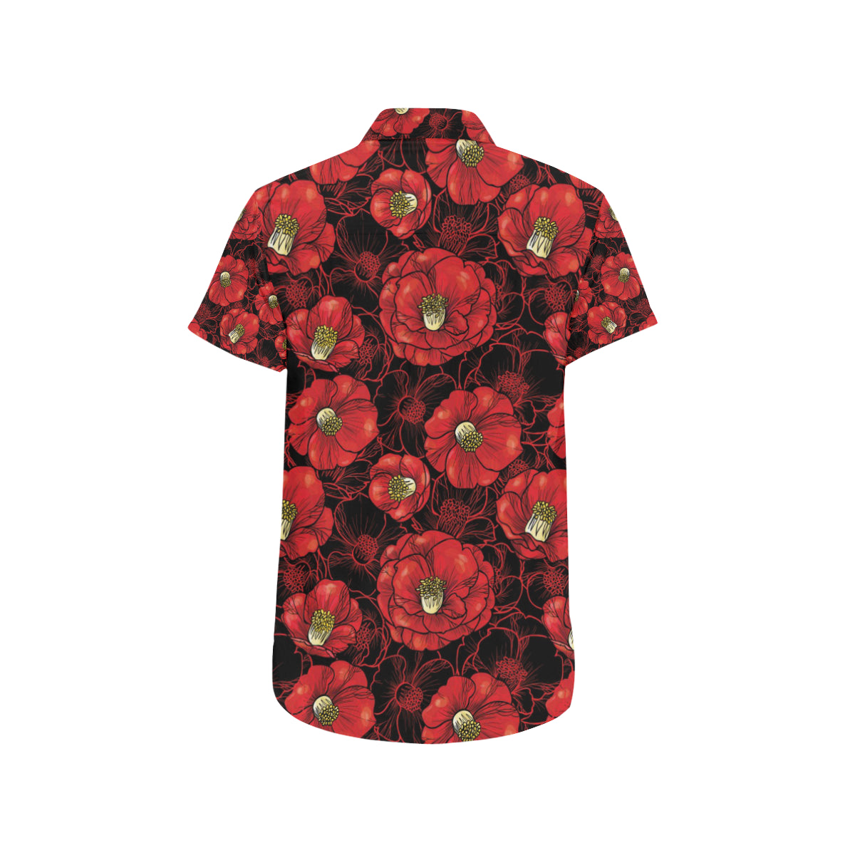 Camellia Pattern Print Design CM06 Men's Short Sleeve Button Up Shirt