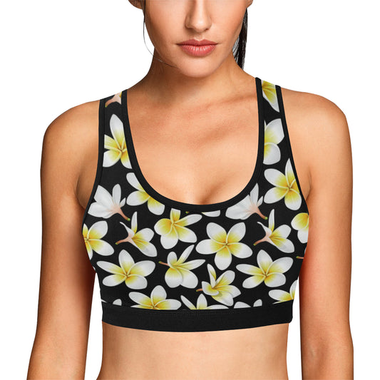 Yellow Plumeria Hawaiian Flowers Sports Bra