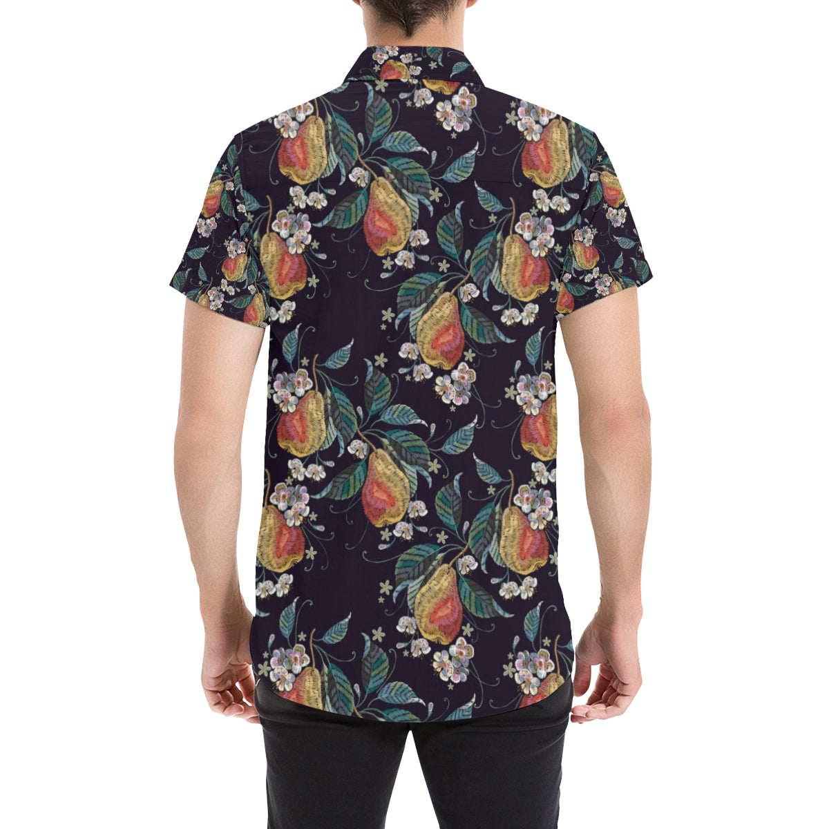 Pear Pattern Print Design PE02 Men's Short Sleeve Button Up Shirt