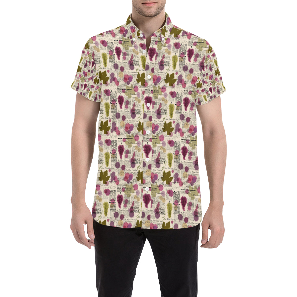 Wine Style Design Print Men's Short Sleeve Button Up Shirt