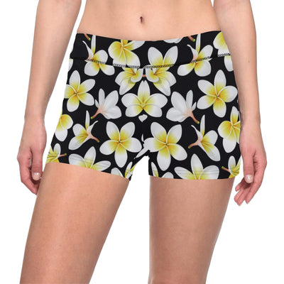 Yellow Plumeria Hawaiian Flowers Yoga Shorts