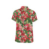 Poinsettia Pattern Print Design POT03 Men's Short Sleeve Button Up Shirt