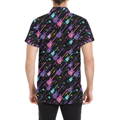 Electric Guitar Pattern Print Design 02 Men's Short Sleeve Button Up Shirt
