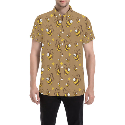 Bee Pattern Print Design BEE09 Men's Short Sleeve Button Up Shirt