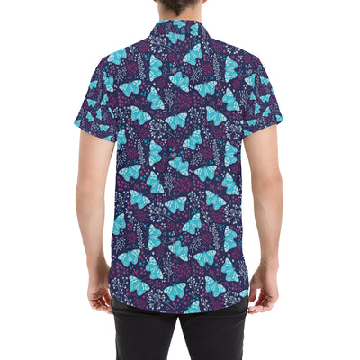 Butterfly Pattern Print Design 011 Men's Short Sleeve Button Up Shirt