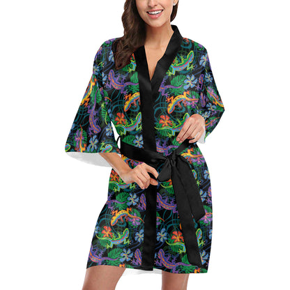 Gecko Colorful Pattern Print Design 01 Women's Short Kimono