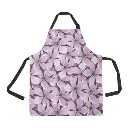 Lilac Pattern Print Design 01 Apron with Pocket