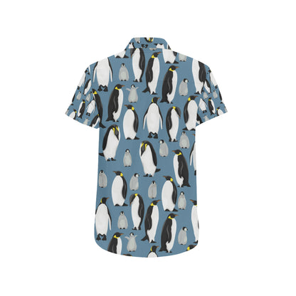 Penguin Pattern Print Design A03 Men's Short Sleeve Button Up Shirt