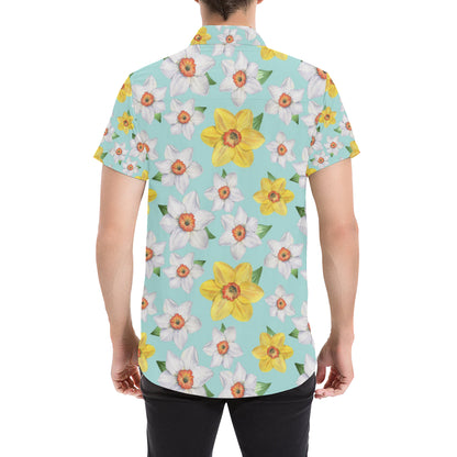 Daffodils Pattern Print Design DF07 Men's Short Sleeve Button Up Shirt
