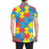 Autism Awareness Puzzles Design Print Men's Short Sleeve Button Up Shirt
