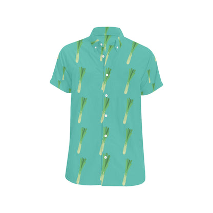 Leek Pattern Print Design 01 Men's Short Sleeve Button Up Shirt