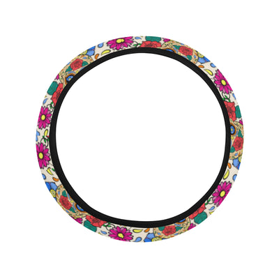 Sugar Skull Colorful Themed Print Steering Wheel Cover with Elastic Edge