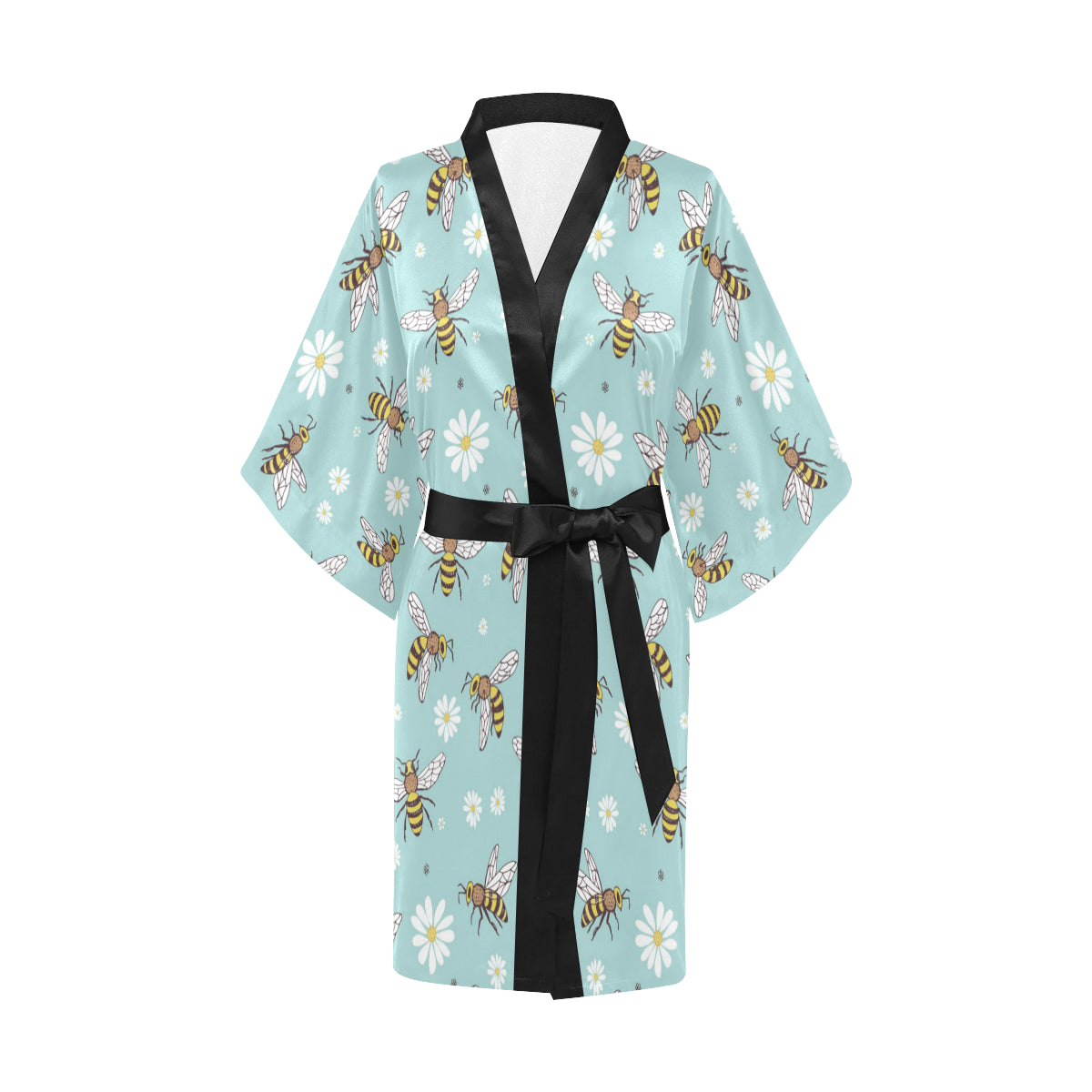 Bee Pattern Print Design BEE010 Women's Short Kimono