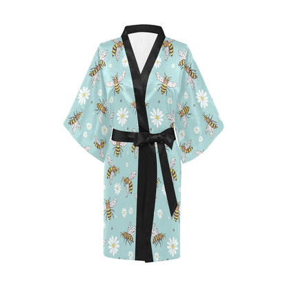 Bee Pattern Print Design BEE010 Women's Short Kimono