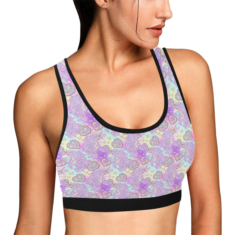 Unicorn Rainbow Star Heart Print Sports Bra