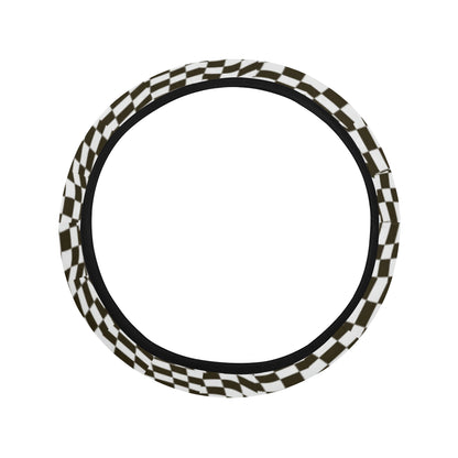 Checkered Pattern Print Design 02 Steering Wheel Cover with Elastic Edge