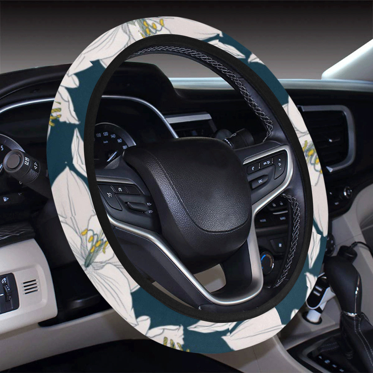 Amaryllis Pattern Print Design AL02 Steering Wheel Cover with Elastic Edge