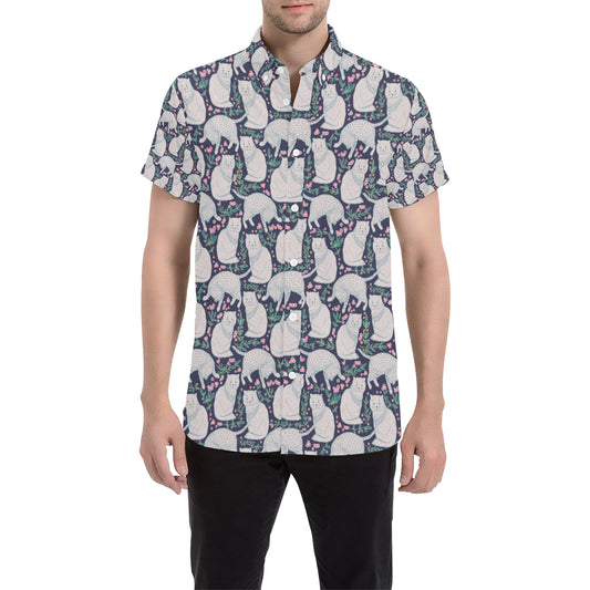 Cat Pattern Print Design 06 Men's Short Sleeve Button Up Shirt