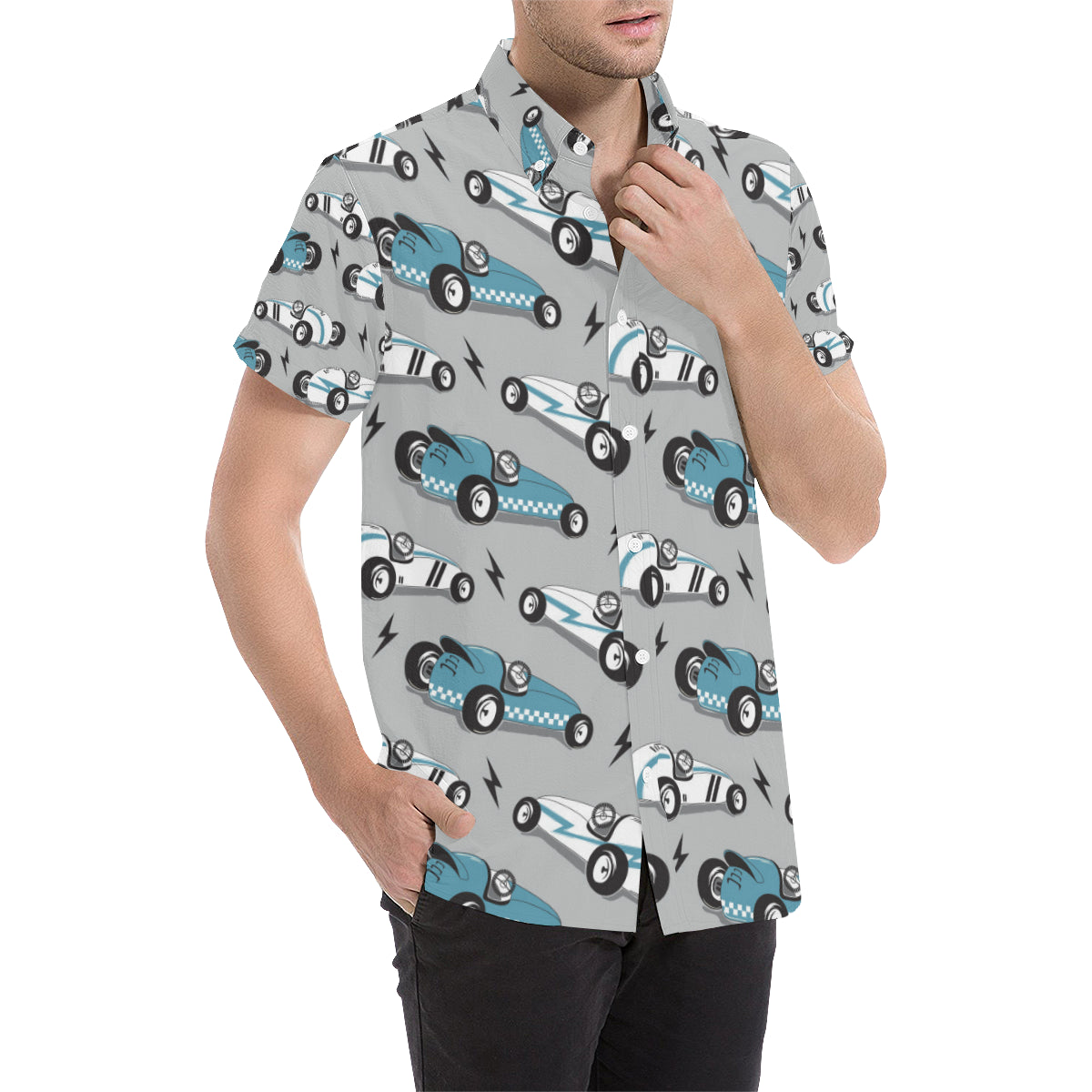 Racing Vintage Pattern Print Design A02 Men's Short Sleeve Button Up Shirt