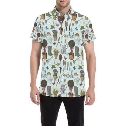 Gardening Pattern Print Design G01 Men's Short Sleeve Button Up Shirt