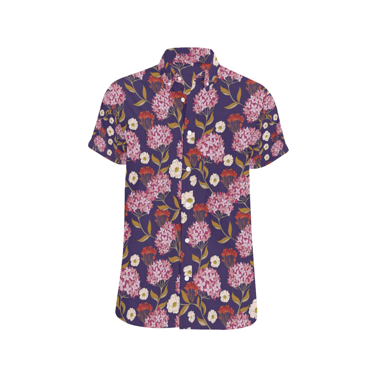 Hydrangea Pattern Print Design HD010 Men's Short Sleeve Button Up Shirt