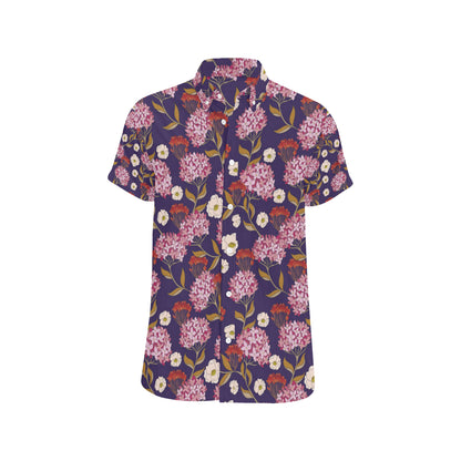 Hydrangea Pattern Print Design HD010 Men's Short Sleeve Button Up Shirt