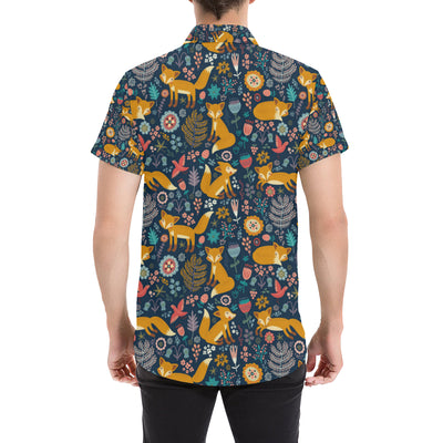 Fox Cute Jungle Print Pattern Men's Short Sleeve Button Up Shirt