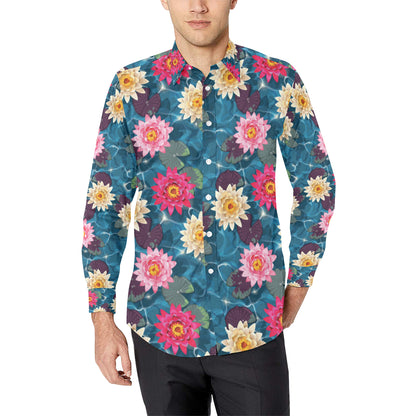 Water Lily Pattern Print Design WL05 Men's Long Sleeve Shirt
