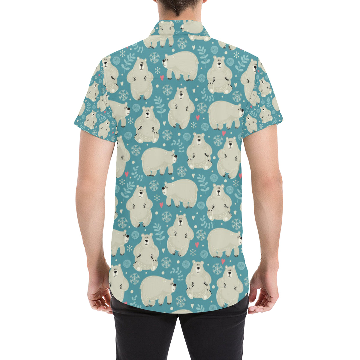 Bear Pattern Print Design BE04 Men's Short Sleeve Button Up Shirt