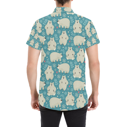 Bear Pattern Print Design BE04 Men's Short Sleeve Button Up Shirt