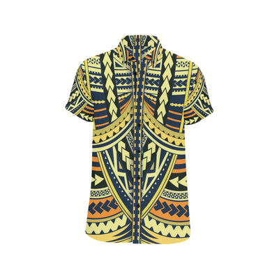 Polynesian Tattoo Print Men's Short Sleeve Button Up Shirt