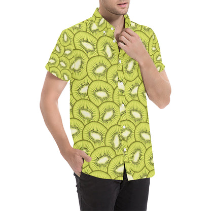 Kiwi Pattern Print Design KW07 Men's Short Sleeve Button Up Shirt