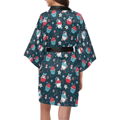 Cupcake Pattern Print Design 03 Women's Short Kimono