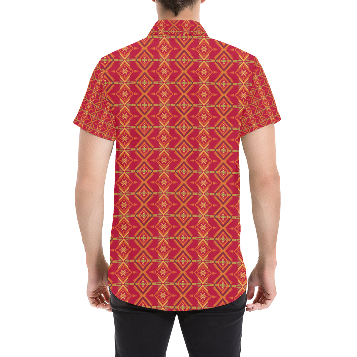 Southwest Aztec Design Themed Print Men's Short Sleeve Button Up Shirt