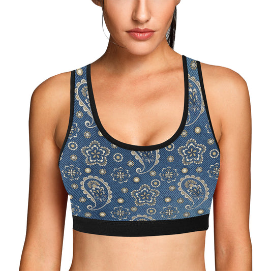 Jean Paisley Pattern Print Design 01 Sports Bra