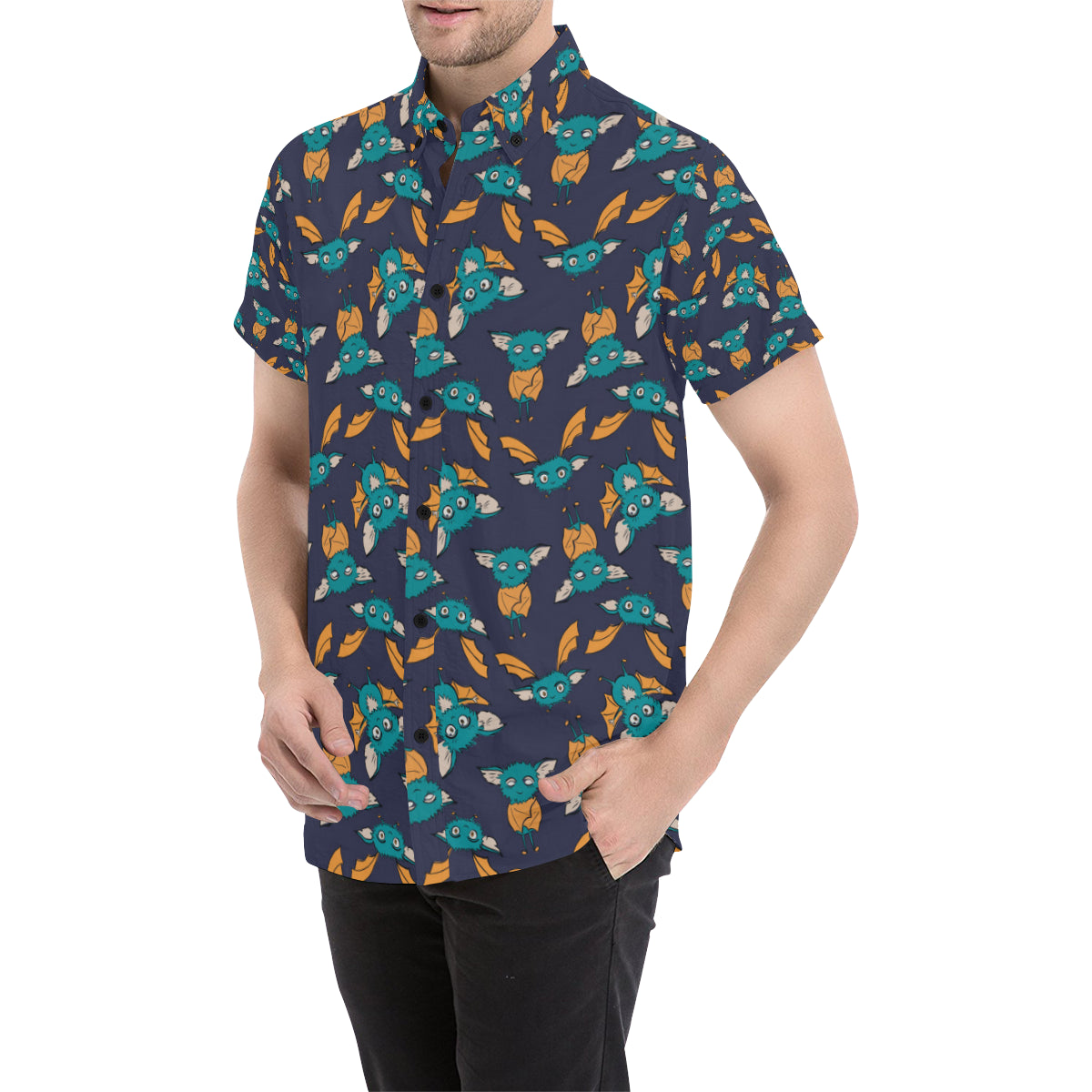 Bat Pattern Print Design 07 Men's Short Sleeve Button Up Shirt