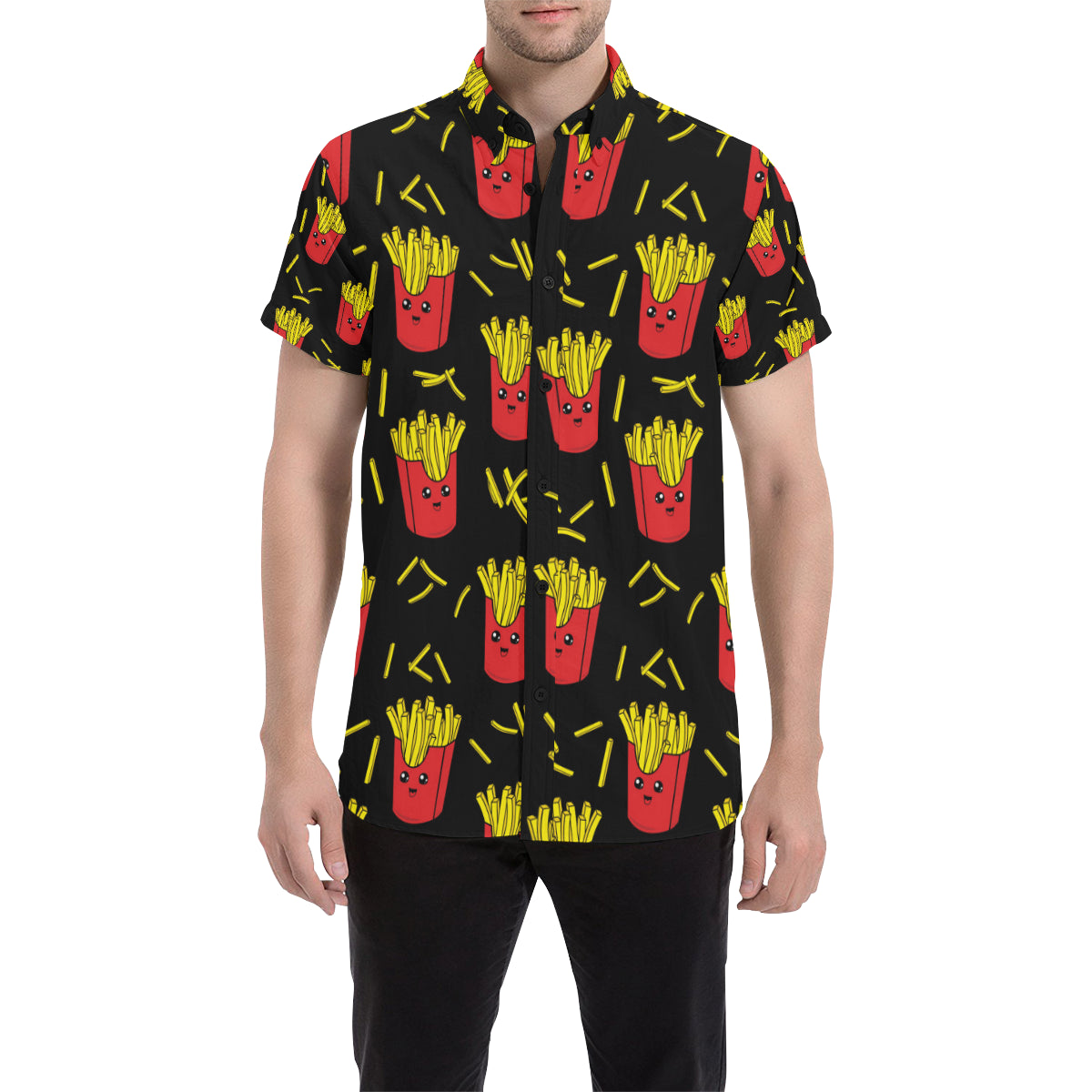 French Fried Pattern Print Design 03 Men's Short Sleeve Button Up Shirt