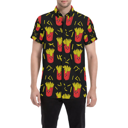 French Fried Pattern Print Design 03 Men's Short Sleeve Button Up Shirt