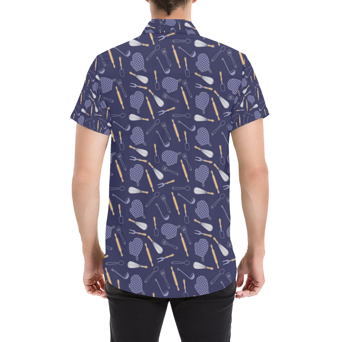 Cooking Kitchen Tools Pattern Print Design 04 Men's Short Sleeve Button Up Shirt