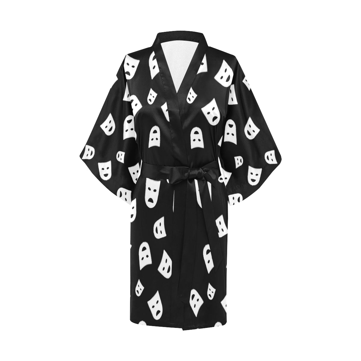 Acting Mask Pattern Print Design 03 Women's Short Kimono