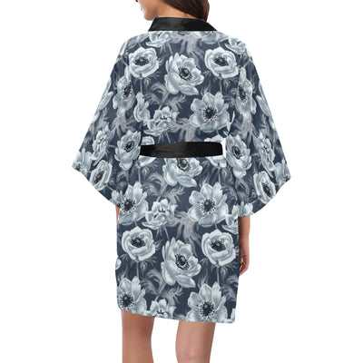 Anemone Pattern Print Design AM09 Women Kimono Robe