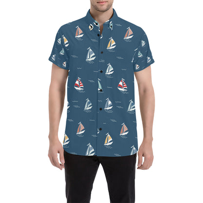Sailing Ships Pattern Print Design A02 Men's Short Sleeve Button Up Shirt