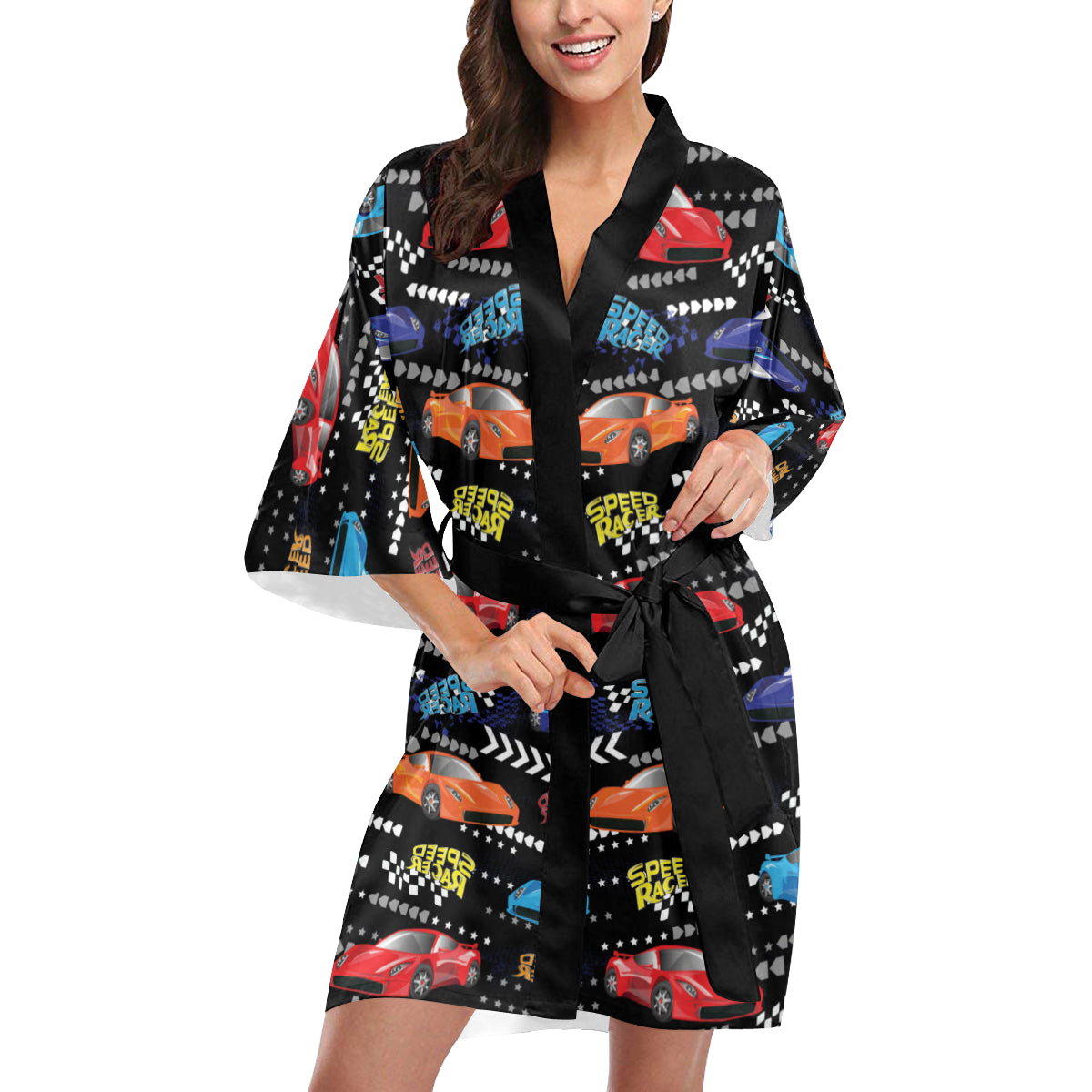 Racing Pattern Print Design A05 Women's Short Kimono