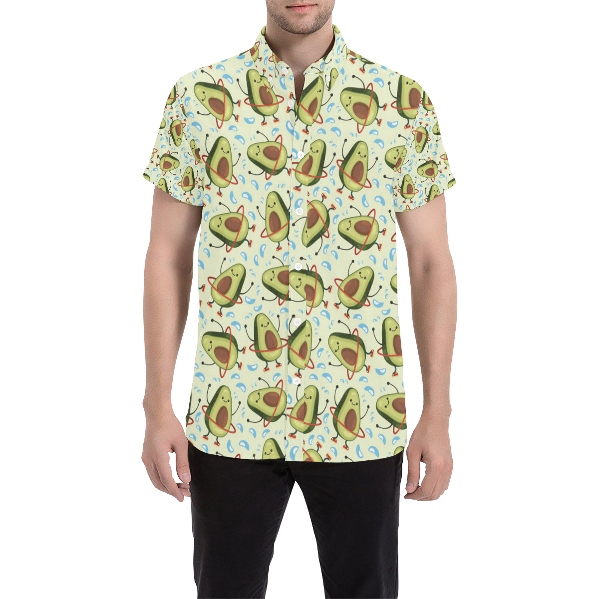 Avocado Pattern Print Design AC02 Men's Short Sleeve Button Up Shirt