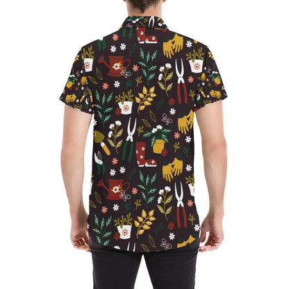Gardening Pattern Print Design G05 Men's Short Sleeve Button Up Shirt