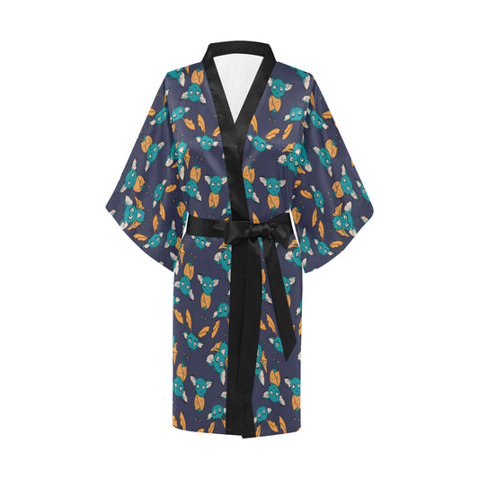 Bat Pattern Print Design 07 Women's Short Kimono